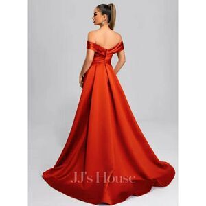 JJ's House Red Orange NWT Off the Shoulder Satin Ballgown, size 16 w/ pockets